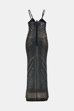 Load image into Gallery viewer, Full Size Rhinestone Mesh Sheer Deep V Spaghetti Strap Dress