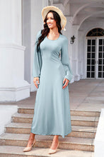 Load image into Gallery viewer, Tie Back Ribbed Round Neck Long Sleeve Dress