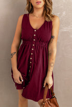 Load image into Gallery viewer, Button Front Empire Waist Sleeveless Slit Dress