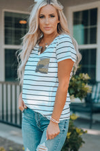 Load image into Gallery viewer, Striped Notched Neck T-Shirt