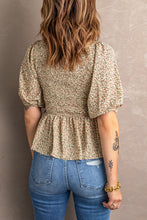 Load image into Gallery viewer, Smocked Balloon Sleeve Peplum Blouse