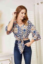Load image into Gallery viewer, Double Take Tie Hem V-Neck Three-Quarter Sleeve Blouse