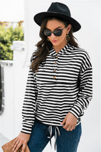 Load image into Gallery viewer, Striped Half-Button Dropped Shoulder Hoodie