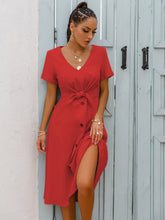 Load image into Gallery viewer, Decorative Button Tie Front Midi Dress