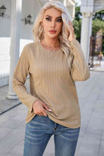 Load image into Gallery viewer, Round Neck Raglan Sleeve Ribbed Blouse