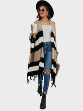 Load image into Gallery viewer, Striped Open Front Fringe Cardigan