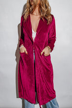Load image into Gallery viewer, Collared Neck Longline Velvet Cardigan with Pockets