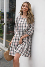Load image into Gallery viewer, Plaid Three-quarter Sleeve Babydoll Dress
