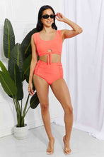 Load image into Gallery viewer, Marina West Swim Sanibel Crop Swim Top and Ruched Bottoms Set in Coral