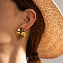 Load image into Gallery viewer, Geometric Pleated 18K Gold-Plated Stud Earrings