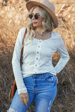 Load image into Gallery viewer, Leopard Buttoned Lace Trim Round Neck Top