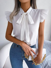 Load image into Gallery viewer, Tie Neck Cap Sleeve Blouse