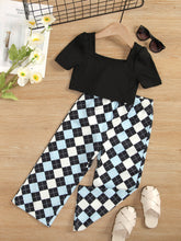 Load image into Gallery viewer, Girls Square Neck Cropped Tee and Argyle Pants Set