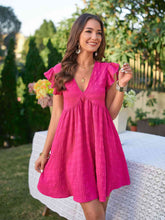 Load image into Gallery viewer, Textured V-Neck Flutter Sleeve Dress