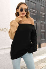 Load image into Gallery viewer, Ribbed Off-Shoulder Lantern Sleeve Pullover Sweater