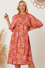 Load image into Gallery viewer, Floral Tie Neck Half Sleeve Dress