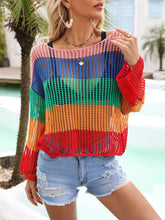 Load image into Gallery viewer, Color Block Openwork Boat Neck Cover Up