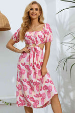 Load image into Gallery viewer, Floral Cutout Square Neck Puff Sleeve Dress