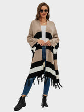 Load image into Gallery viewer, Striped Open Front Fringe Cardigan