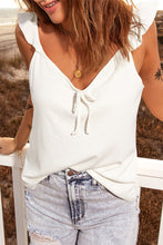 Load image into Gallery viewer, Tie Front Ruffle Shoulder Ribbed Top