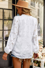Load image into Gallery viewer, Applique Frill Trim Tie Neck Blouse