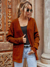 Load image into Gallery viewer, Ribbed Open Front Long Sleeve Cardigan with Pockets
