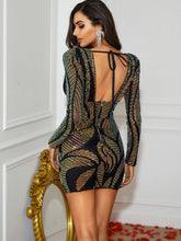 Load image into Gallery viewer, Sequin Plunge Tied Bodycon Dress
