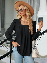 Load image into Gallery viewer, Ruched Square Neck Lantern Sleeve Blouse