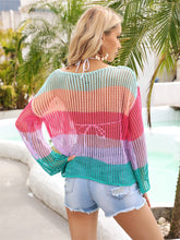 Load image into Gallery viewer, Color Block Openwork Boat Neck Cover Up