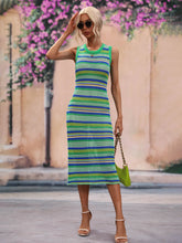 Load image into Gallery viewer, Striped Round Neck Sleeveless Midi Cover Up Dress