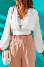 Load image into Gallery viewer, Tied Balloon Sleeve Cropped Blouse