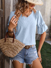 Load image into Gallery viewer, Swiss Dot V-Neck Short Sleeve Blouse