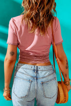 Load image into Gallery viewer, Spliced Lace Button Front Cropped Top
