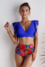 Load image into Gallery viewer, Floral Ruffled High Waist Bikini Set