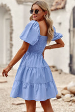 Load image into Gallery viewer, Balloon Sleeve Square Neck Smocked Midi Dress