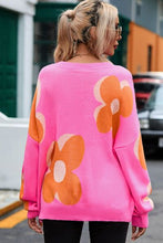 Load image into Gallery viewer, Flower Round Neck Dropped Shoulder Sweater