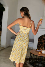 Load image into Gallery viewer, Plaid Spaghetti Strap Frill Trim Midi Dress