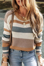 Load image into Gallery viewer, Striped Round Neck Dropped Shoulder Sweater