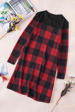 Load image into Gallery viewer, Plaid Round Neck Long Sleeve Mini Dress