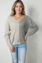Load image into Gallery viewer, Contrast Color V-Neck Long Sleeve Pullover Sweater