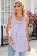 Load image into Gallery viewer, Eyelet Buttoned Round Neck Tank