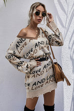Load image into Gallery viewer, Letter Print Distressed Hem Sweater Dress