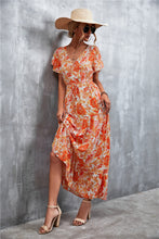 Load image into Gallery viewer, Floral Buttoned Drawstring Waist Tiered Dress