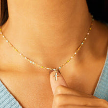 Load image into Gallery viewer, Inlaid Zircon 18K Gold-Plated Cross Bead Necklace
