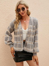 Load image into Gallery viewer, Open Front Plaid Long Sleeve Cardigan