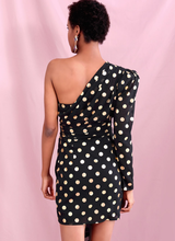 Load image into Gallery viewer, Polka Dot Tie Waist One-Shoulder Dress