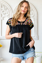 Load image into Gallery viewer, Embroidered Tie-Neck Tassel Blouse