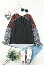 Load image into Gallery viewer, Animal Print Color Block V-Neck Flounce Sleeve Blouse