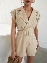 Load image into Gallery viewer, Belted Lapel Collar Romper with Pockets