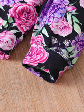 Load image into Gallery viewer, Baby Girl Graphic Ribbed Ruffle Shoulder Bodysuit and Printed Pants Set